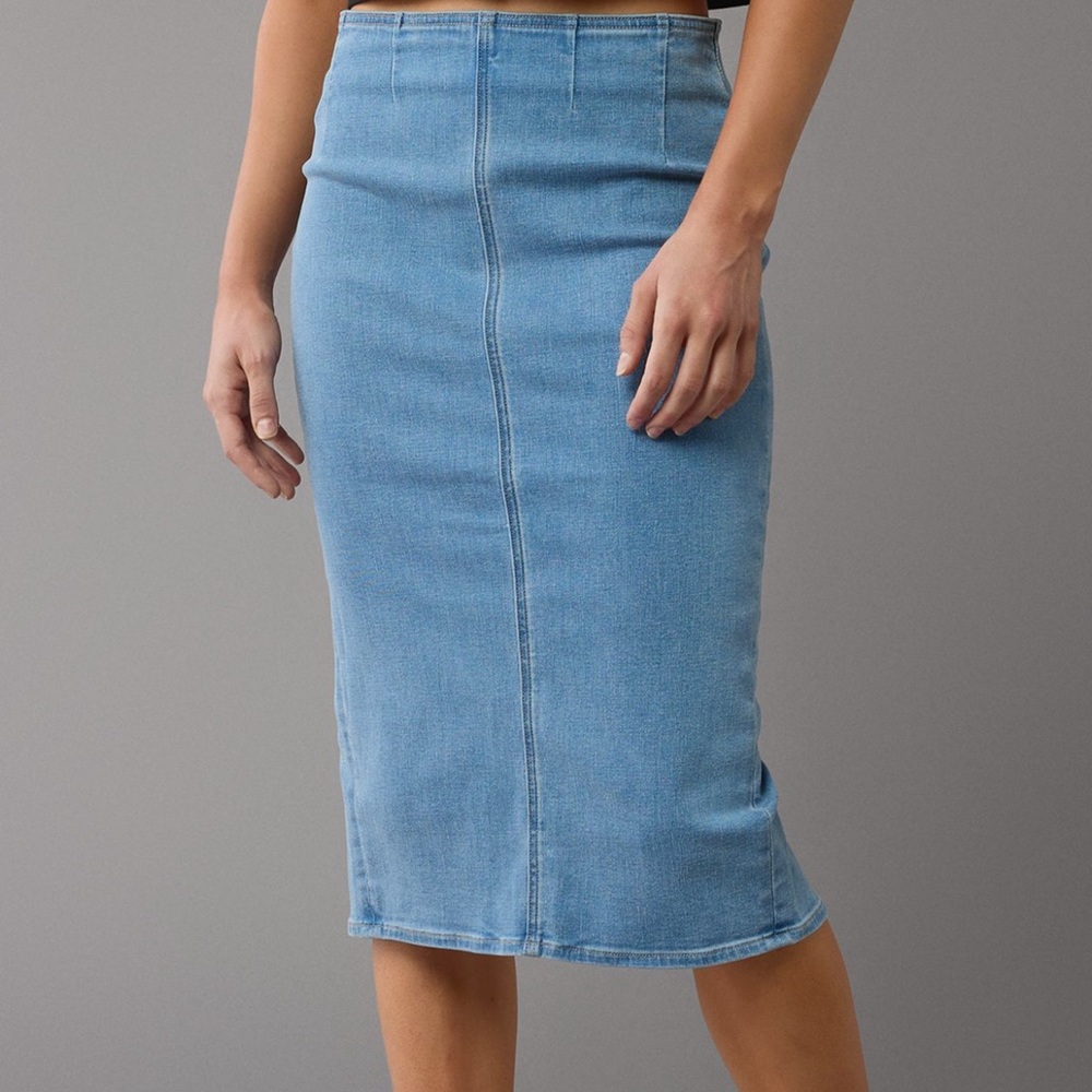 AE Next Level Highest Waist Denim Midi Skirt